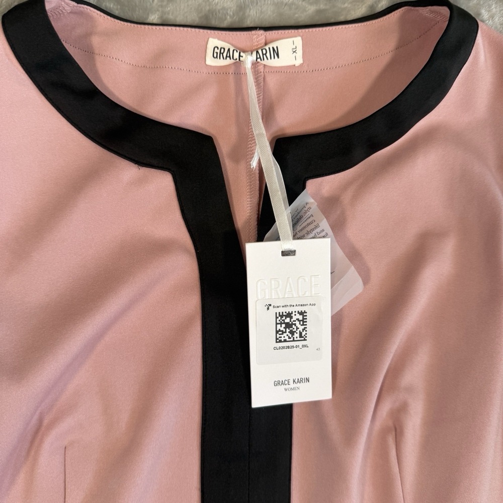 Grace Karin Bodycon Colorblock Sheath Dress Pink Black Sleeveless Work Office - Picture 2 of 7